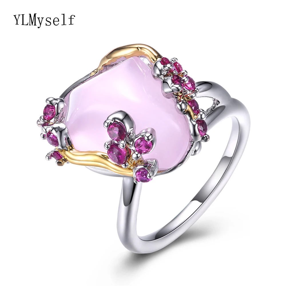 

2021 Fashion Womens Ring Irregular Pink Sweet Flower Luxury Jewellery Best Birthday Gift for Girlfriend Beautiful Rings