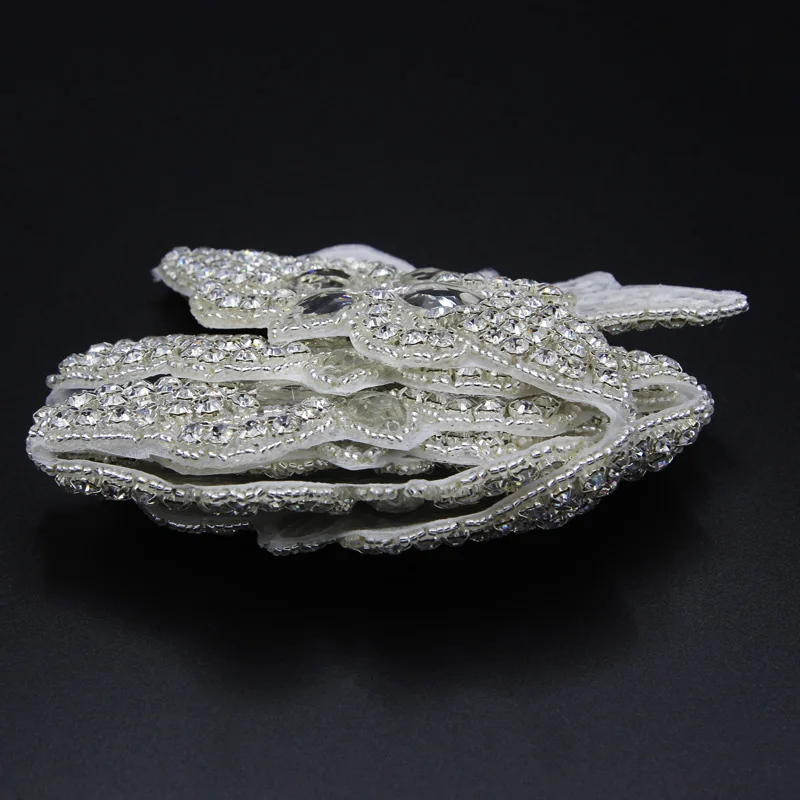 1 ярд Серебряная аппликация из горного хрусталя ручной работы с 8 шт 11*5 см цветы