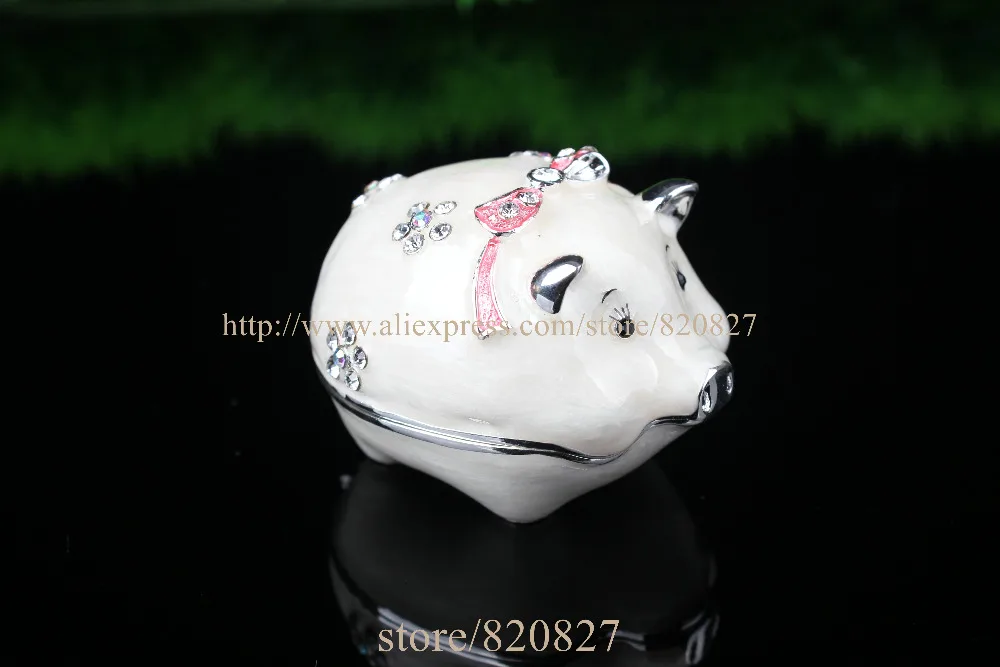 Enamel Pig Figurine with Element Crystals Trinket Pill Jewelry Box Pig with Crystals Jewelry Trinket Box Figurine