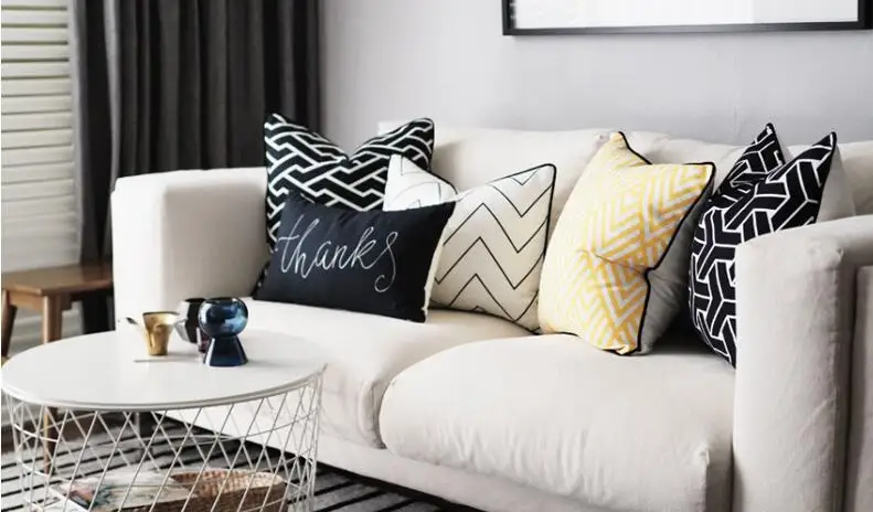 black white grey geometric cushion cover pillowcase simple striped waist pillow for backrest case | Дом и сад