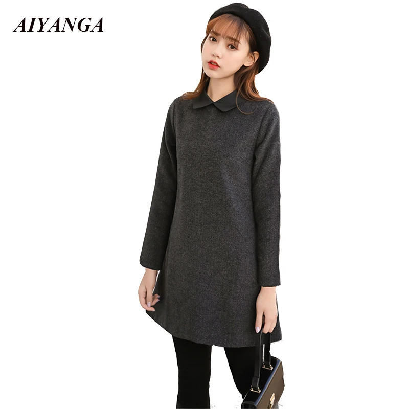 

Плотное шерстяное платье для женщин на зиму, повседневное женское Шерстяное Платье 2018, женские теплые платья темно-серого цвета, короткий с...