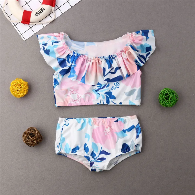 2019 New Summer Kids Baby Girls Swimsuit Swimwear Floral Ruffles 2Pcs Swimming Bikini Bathing Suit Beachwear | Спорт и развлечения