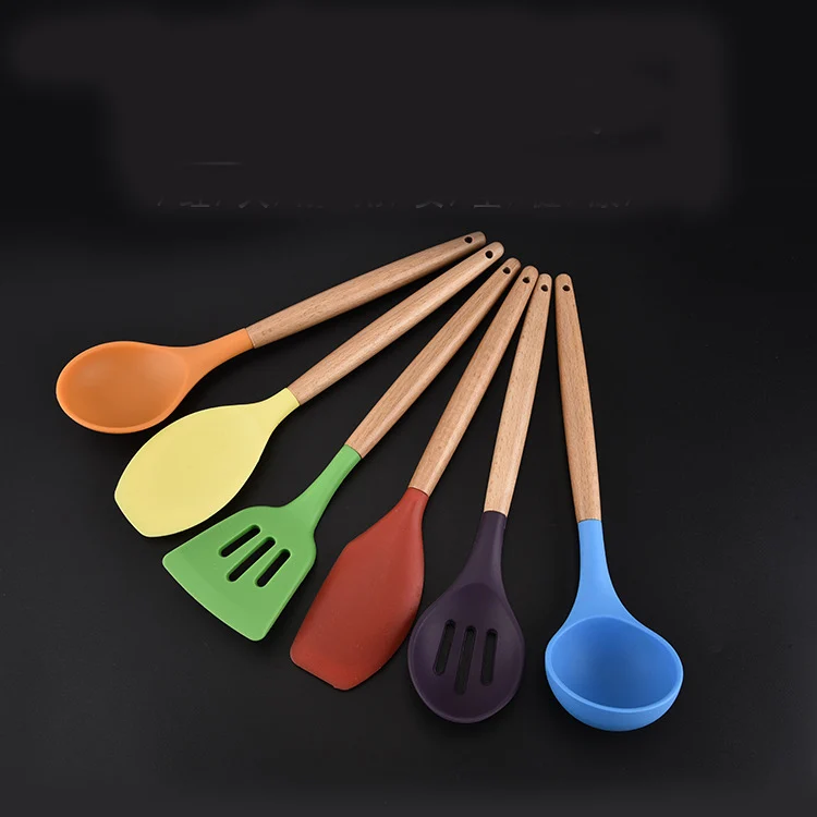 6 шт. антипригарные силиконовые кухонные принадлежности с деревянной