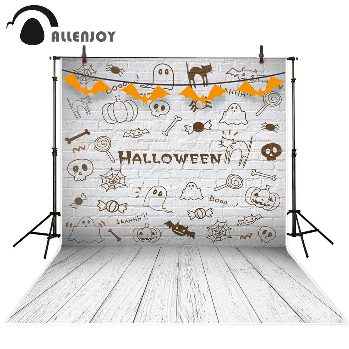 Allenjoy vinyl photo backdrops Brick Wall Skeleton Bats Candy Halloween new background photocall customize printed props | Электроника