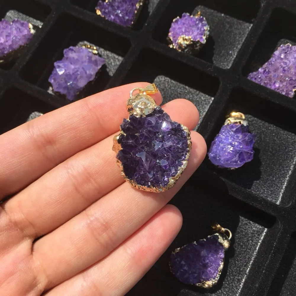1 шт. натуральный фиолетовый Аметист geode кластерный кулон ювелирные изделия очень хорошего цвета натуральные камни и минералы заживляющие кристаллы