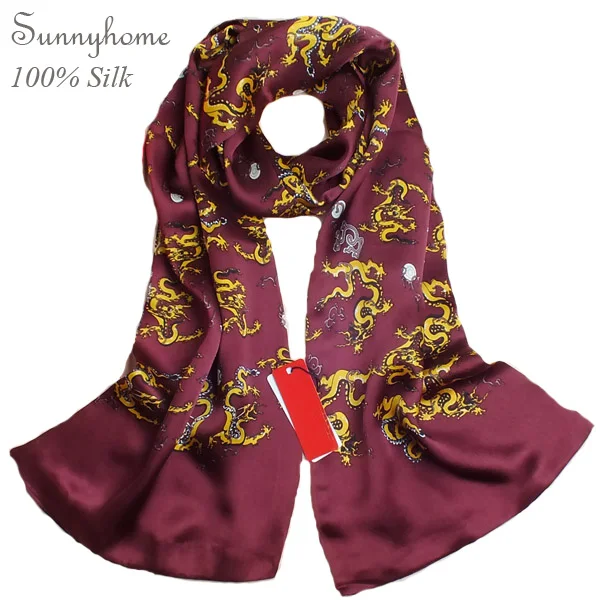 Женские Мужские новые шелковые шарфы с китайским драконом 100% для мужчин атласные