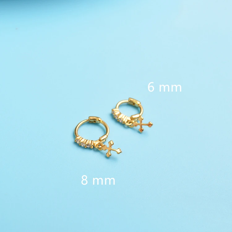 925 sterling silver earrings fashion zircon mini cross ear ring ear bone ear buckle cute wild female girl boy silver ear jewelry