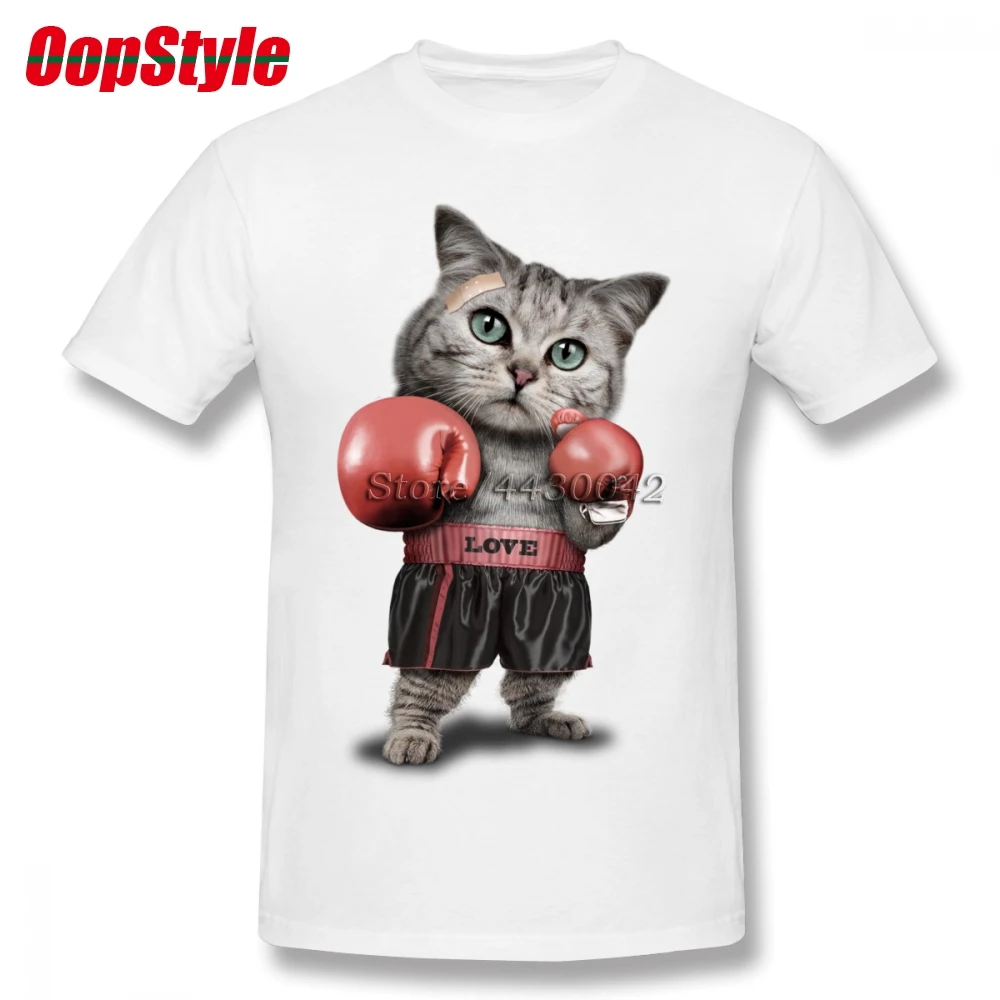 Boxinger Cat футболка на заказ с коротким рукавом Футболка мужская новая пара плюс размер o-образным вырезом Хлопок Фитнес Мужчины - Цвет: Белый
