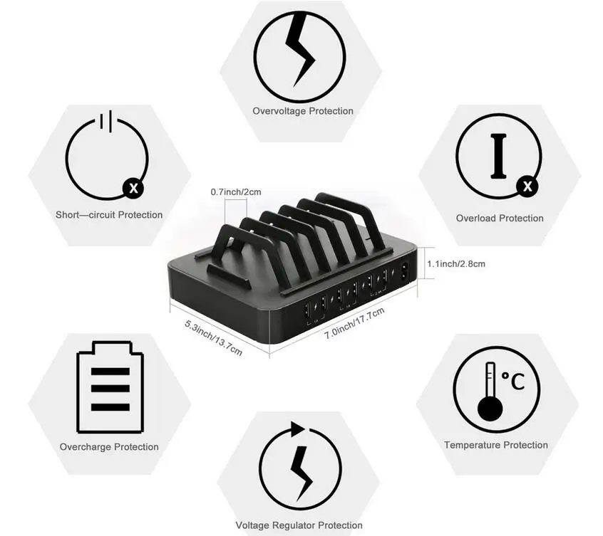 6 портов usb зарядная док-станция Концентратор Зарядное устройство Органайзер черный несколько мобильных планшетов зарядная подставка для iphone 5 6 7 iwatch