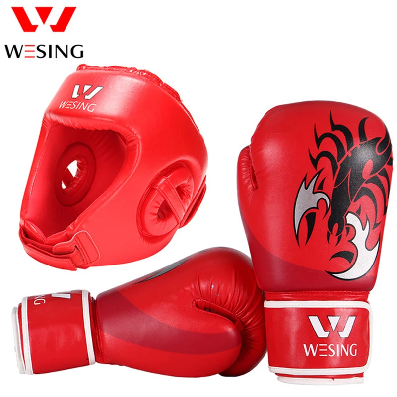 Wesing Бокс Шлем с Боксёрские перчатки 10 унц. Муай Тай кикбоксинг Training шлем защитой