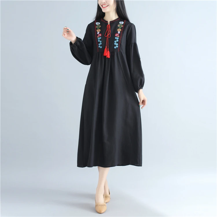 Весенне осеннее национальное винтажное платье для женщин с рукавами фонариками
