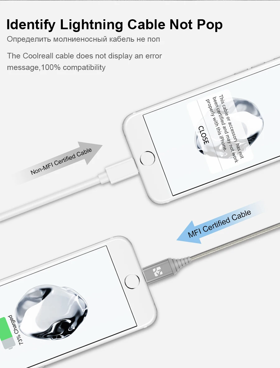 Coolreall MFi Lightning USB кабель для iPhone X 8 7 6S 6 Plus 5S SE 5 Быстрая зарядка для iPhone кабель зарядного устройства кабели для мобильных телефонов