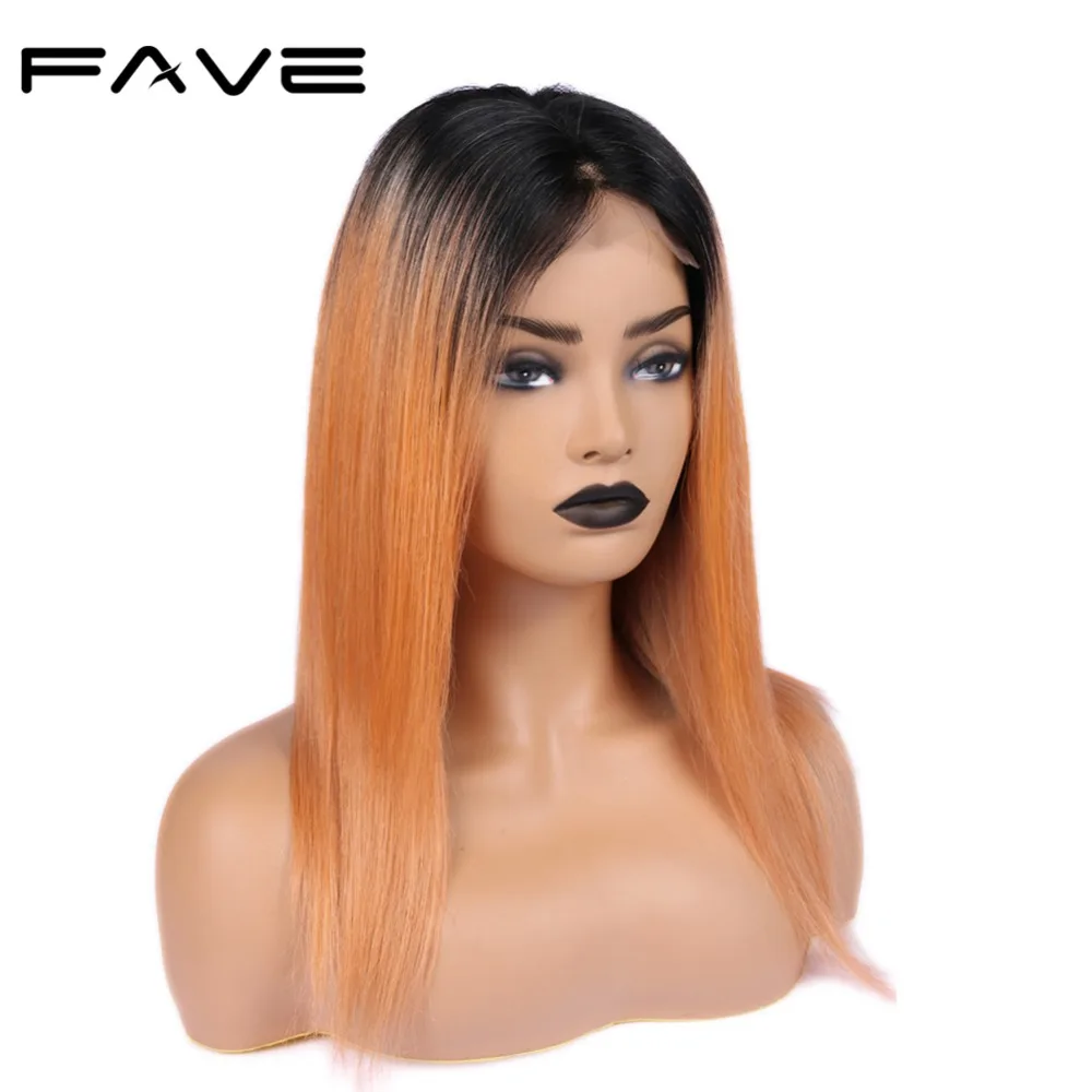 FAVE волосы 4*4 Кружева Закрытие Омбре парики бразильские Remy прямые человеческие 150%
