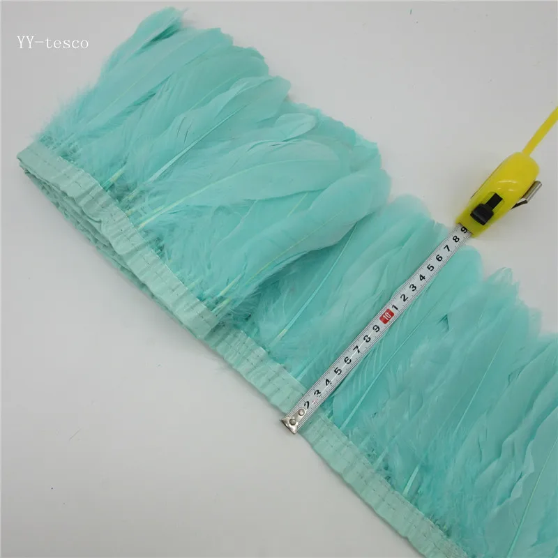 light green Черное украшение из гусиных перьев 10 м/лот окрашенное Настоящее гусиное перо ленты с бахромой для платья юбка Ткань Пояс декоративная одежда - Цвет: light green