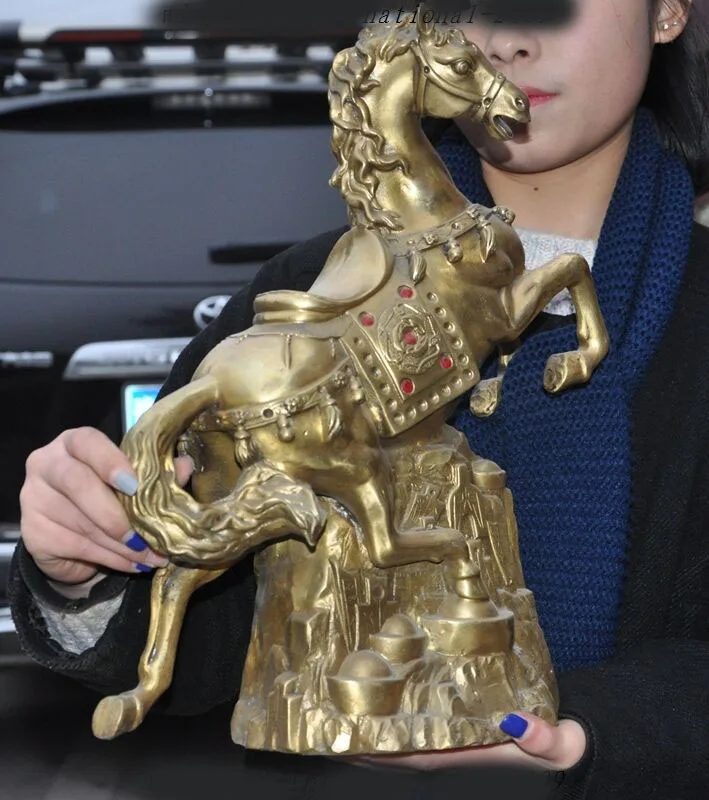 

wedding decoration Chinese Fengshui Brass Yuanbao Wealth lucky Success Animal Horse horses Statue