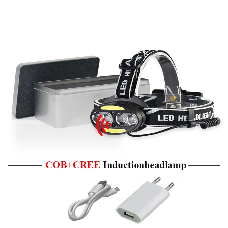 Двойной источник света usb фара XML t6 ir сенсор COB налобный фонарь 18650 батарея