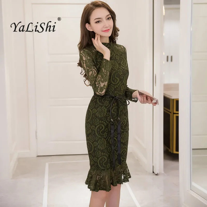 Женское кружевное платье русалка облегающее винтажное Вечерние длинным рукавом