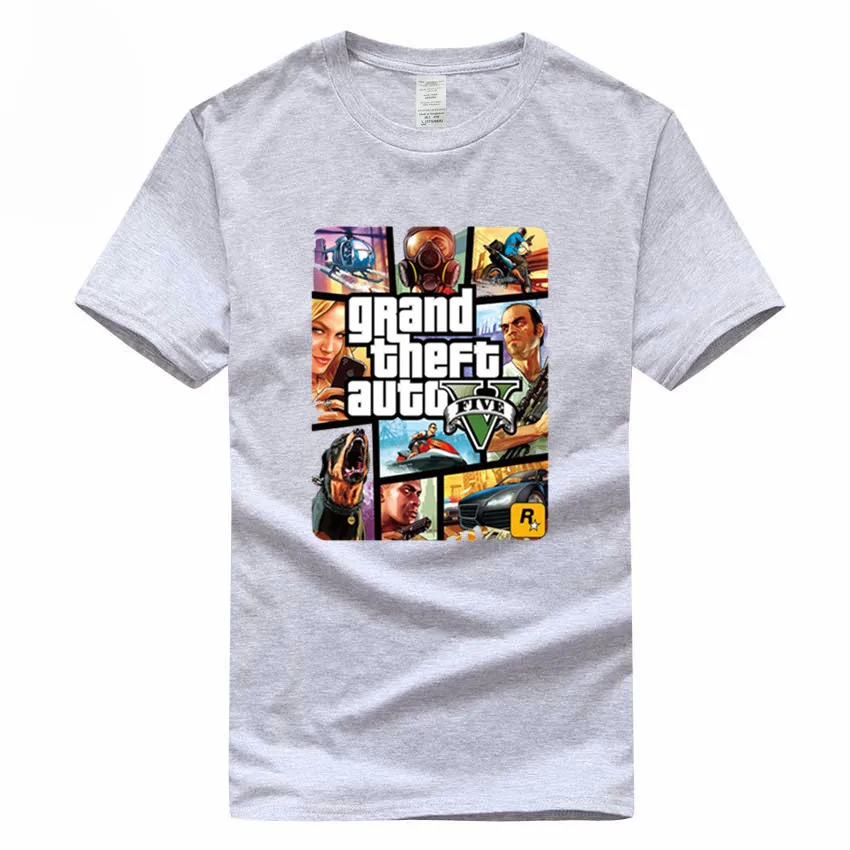 Игра Gta 5 хлопковые футболки Grand Theft Auto футболка Camisetas Hombre Gta Vice City футболка Homme GMT005 - Цвет: Gray A