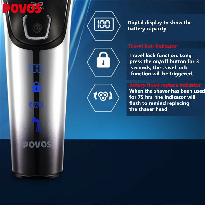 Горячие POVOS Прямая продажа с фабрики перезаряжаемые электробритва моющиеся