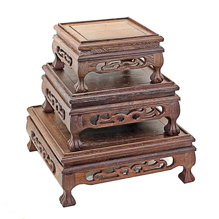 

Square Display Collection Pedestal Redwood Potted Decoration Plant Base Wood Vase Stand Traditional Tea Culture