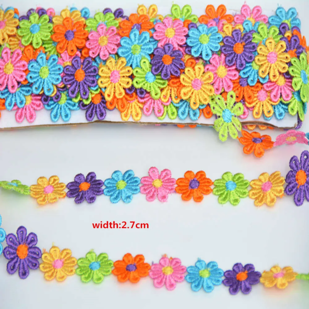 Новинка 2 ярда цветные Изящные цветы ромашки полиэфирная кружевная отделка