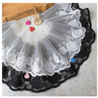 black white 7cm width organza embroidered water soluble lace trim for sewing on crafts lace handmade accessories diy