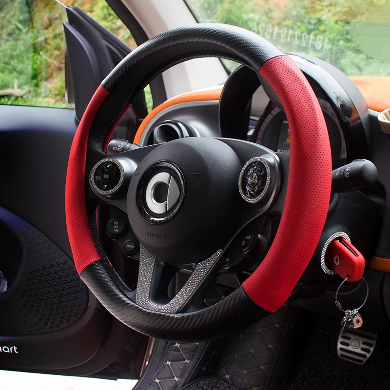 Автомобильный Внутренний чехол на руль, Кожаное украшение для smart 453 fortwo forfour, 38 см, чехол на руль, модификация, стиль