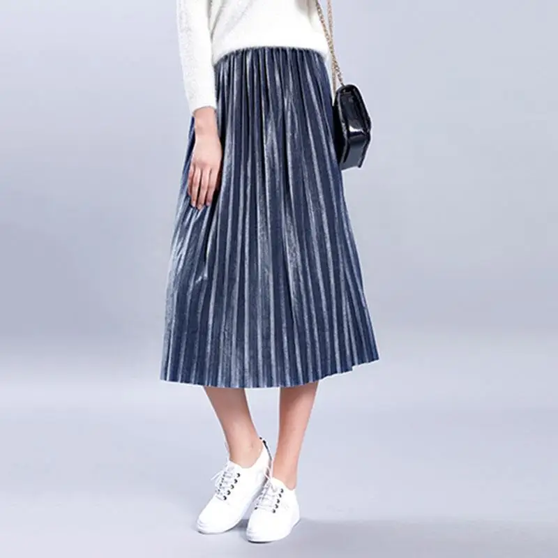 

Women Autumn Velvet High Waist Skirts New Fashion Women'S Pleated Solid Color Skirt WS4727C