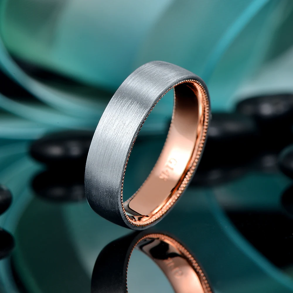 CaiMao Solid 14k розовое и белое золото сатин готовой Milgrain Свадебный ремешок для мужчин