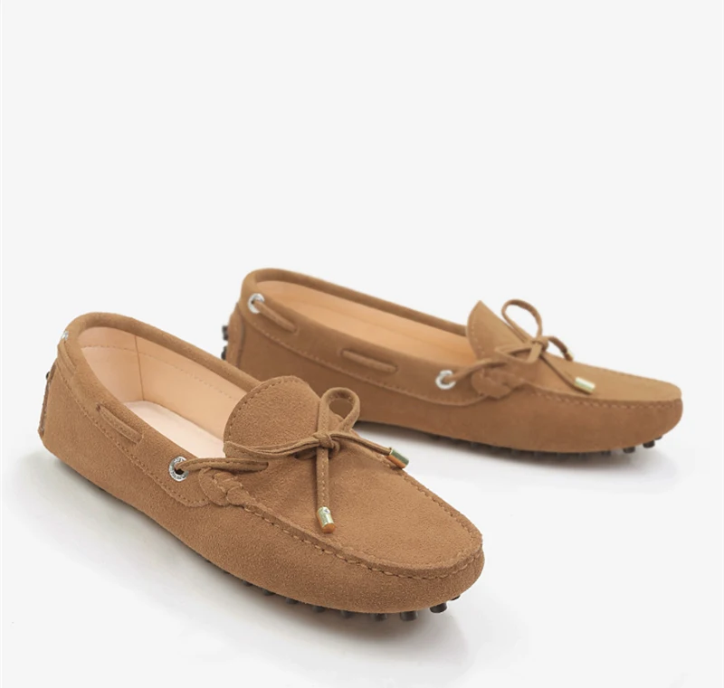 Light Brown Американские размеры 4-9, женские лоферы из коровьей замши на шнуровке для беременных женщин на плоской подошве, 14 цветов, обувь для езды в автомобиле, классические мокасины - Цвет: Light Brown