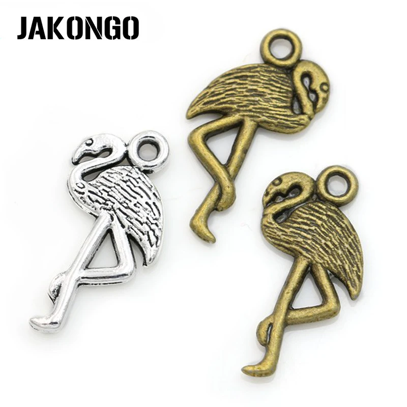 JAKONGO 10 шт. винтажные подвески в виде фламинго из античного серебряного сплава