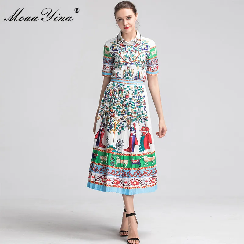 MoaaYina модельер Set Для женщин с коротким рукавом Кристалл цветочным принтом