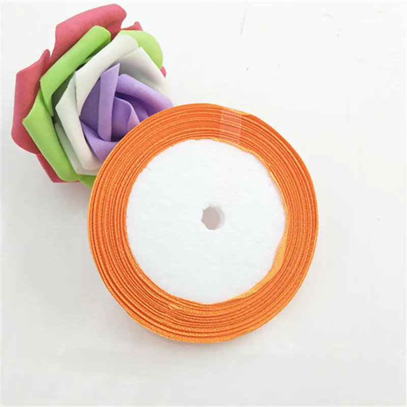 CD-12 orange 25 ярдов/рулон 6 мм Ширина красочные шелковые атласные ленты Свадебная вечеринка украшения подарок ремесло тканевая лента для шитья ткань ленты DIY - Цвет: CD-12 orange