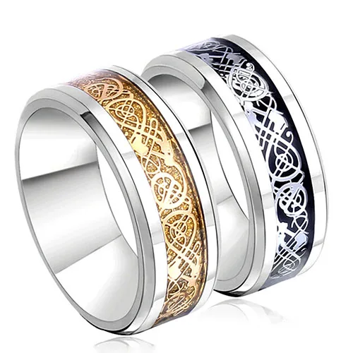 Мужская Дракон Pattern Titanium Стали Обручальное Кольцо святого валентина Подарок