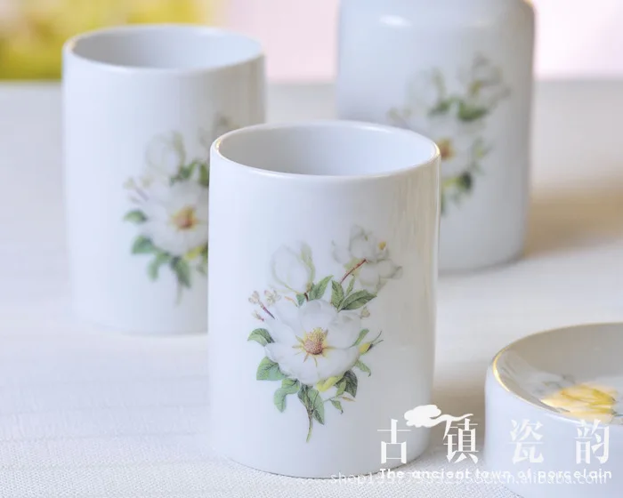 Пятизвездочный Магнолия шаблон керамический набор для ванной комнаты туалетные