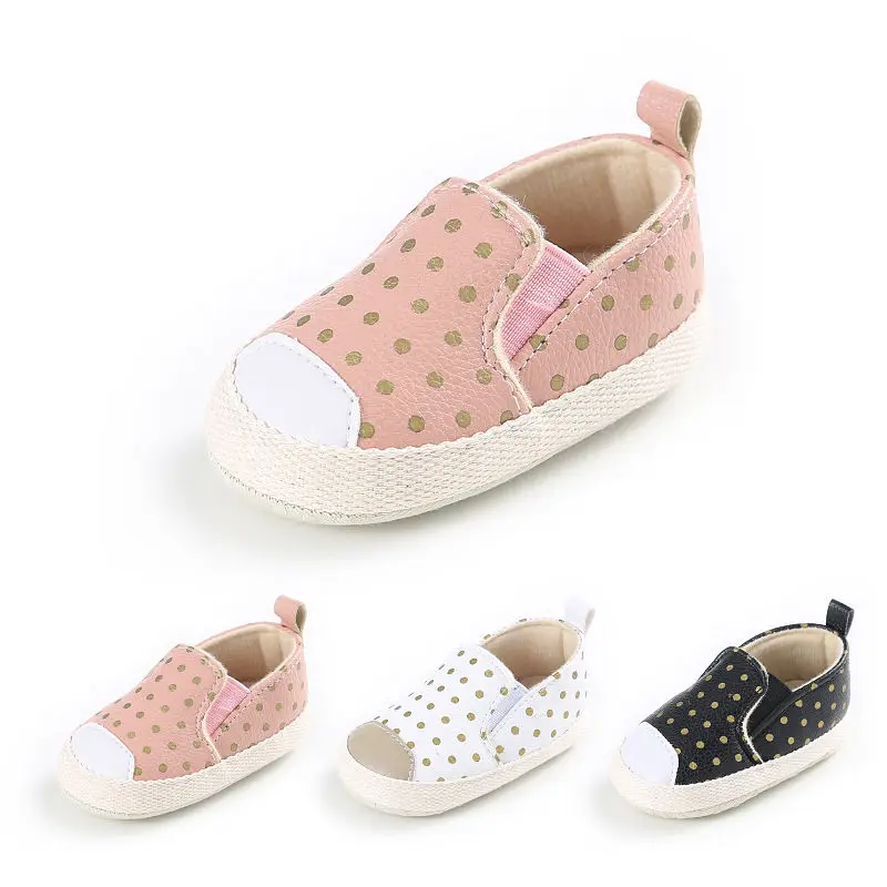 

First Walkers Baby Soft Sole Leather Shoes Newborn Girl Boy Toddler Polka Dot Crib Prewalker Lace Princess Neonatal Shoes