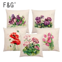 watercolor plant cushion cover bluebells geranium cordage car chrysanthemum bouquet printed pattern car sofa throw pillowcase