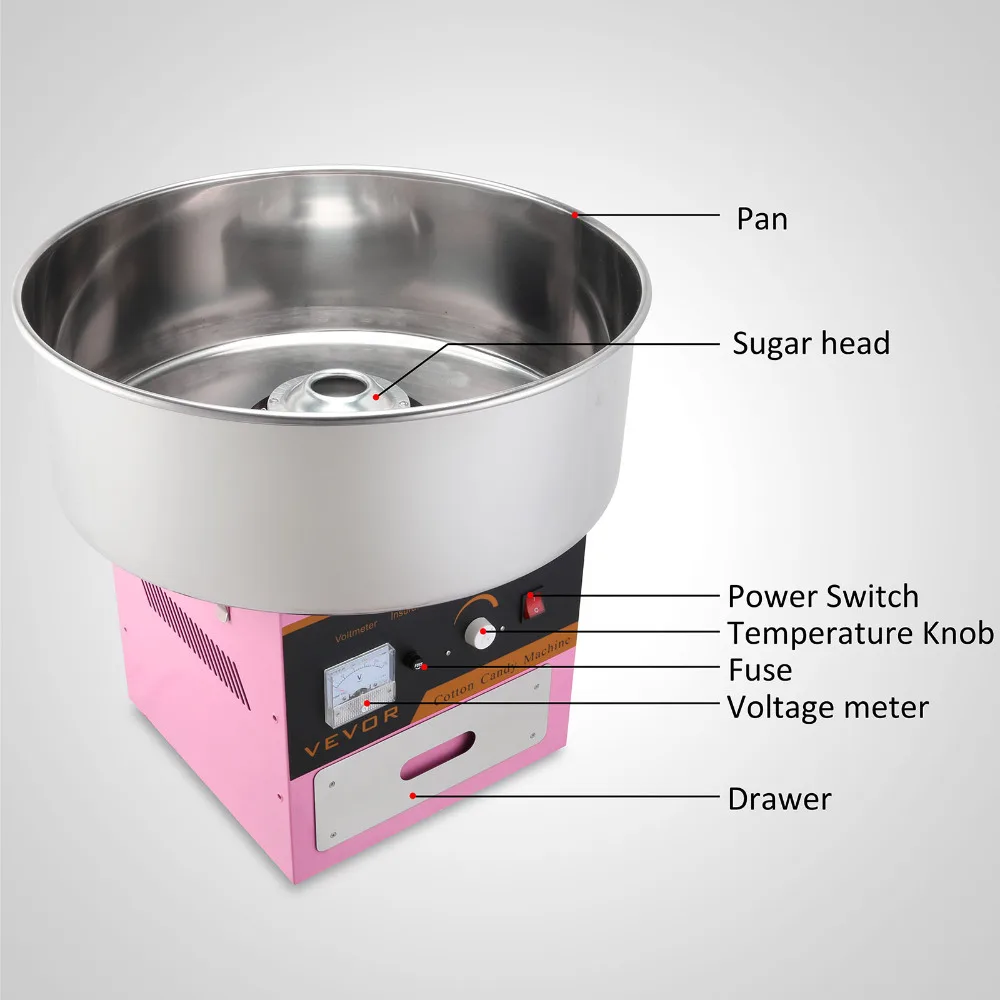 

Vevor New Commercial Electric Cotton Candy Machine Floss Maker Pink with Cart Stand in usa supermarket