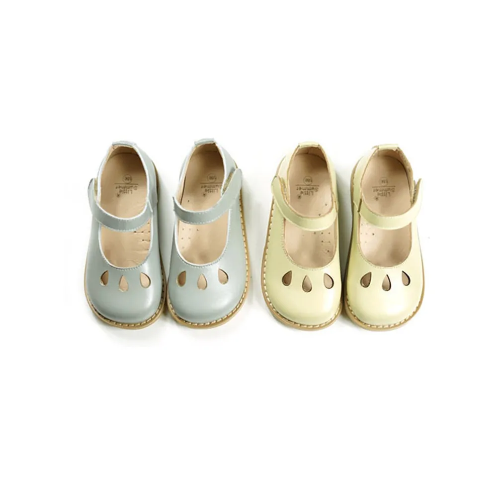 Детская обувь принцессы из натуральной кожи для девочек с дырками нескользящая