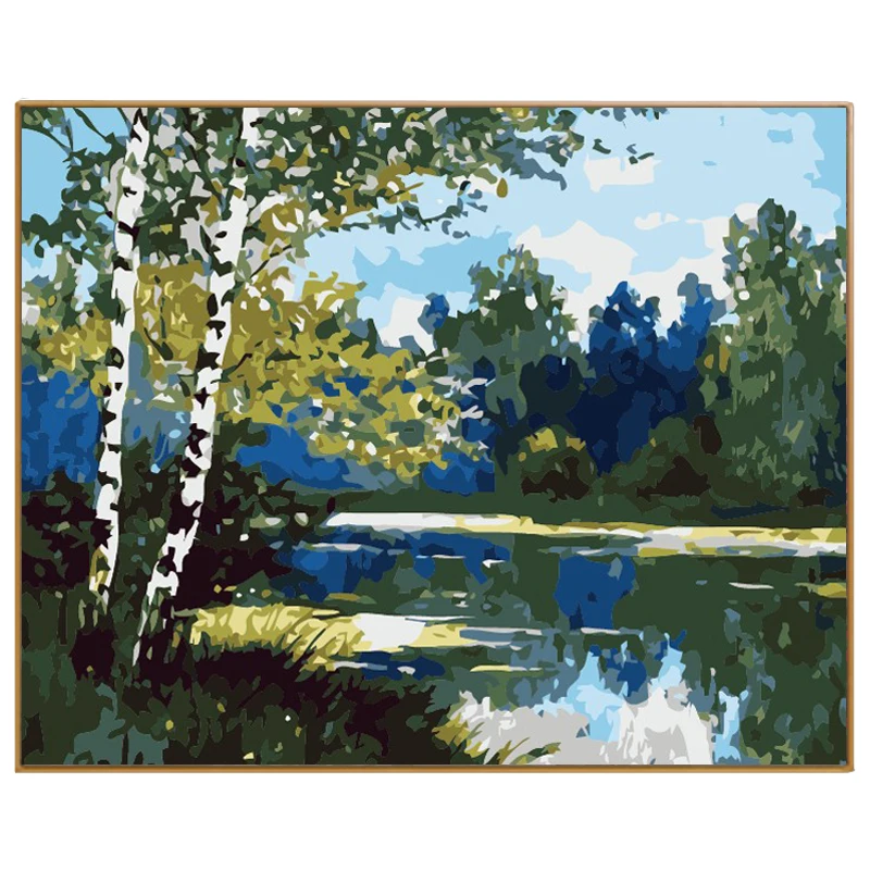 PHKV изображения пронумерованы абстрактный лесной пейзаж с озером DIY цифровые