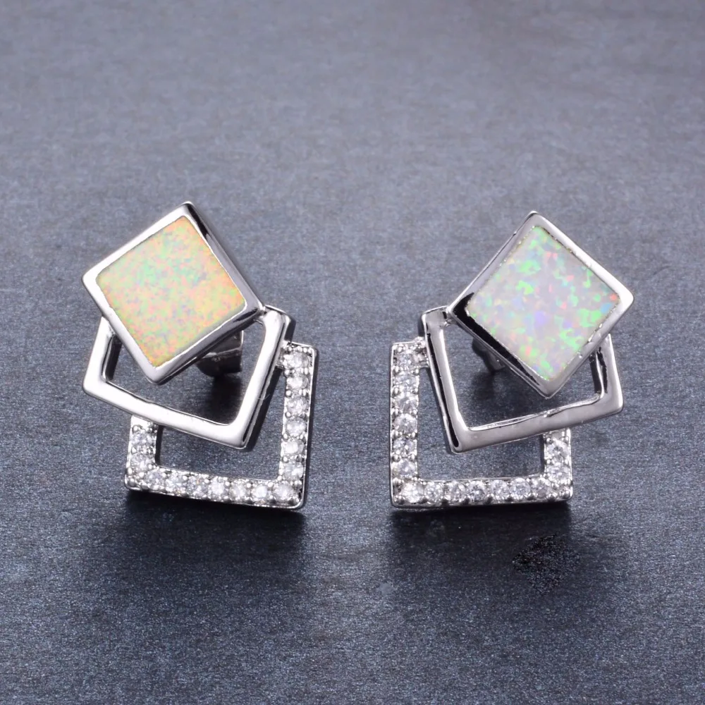 Серьги-гвоздики женские с голубым и белым опалом 14 х18 мм | Украшения аксессуары