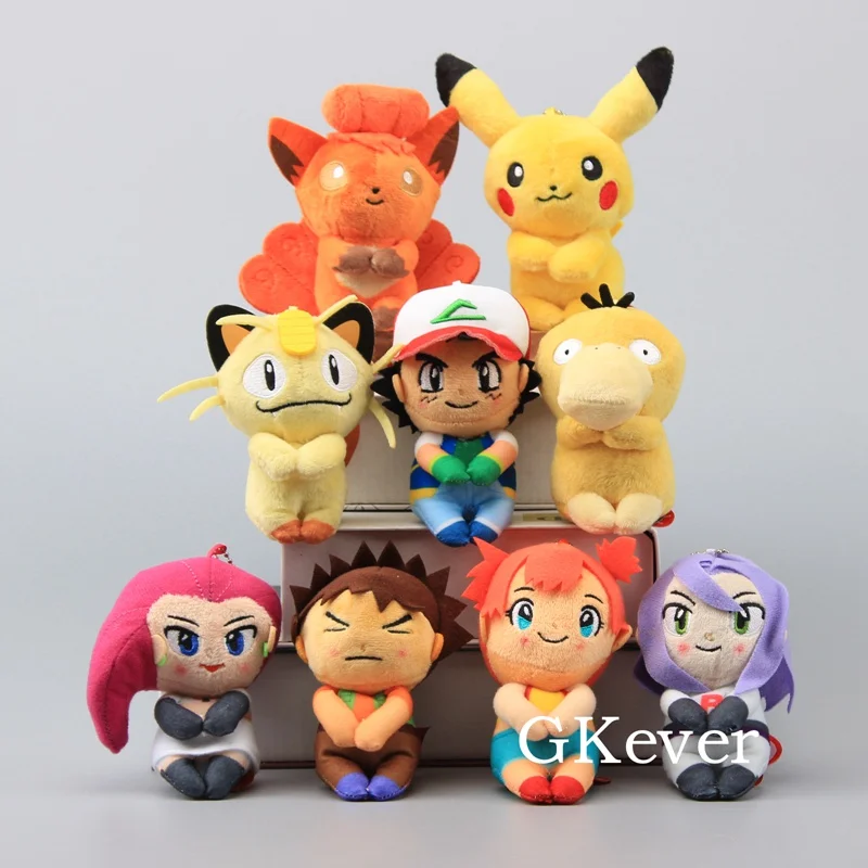 9 видов стилей t Q версия Пикачу Psyduck Vulipix Ash Ketchum Brock Jesse плюшевая подвеска с брелком мини мягкие куклы 10-12 см