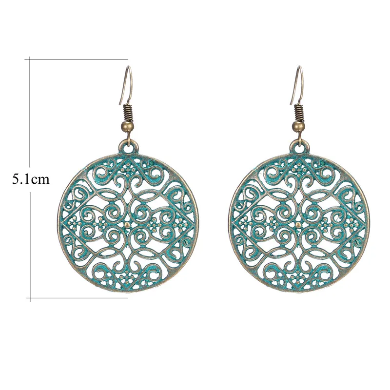 2019 Boho винтажные полые резные бронзовые серьги из сплава круглые антикварные