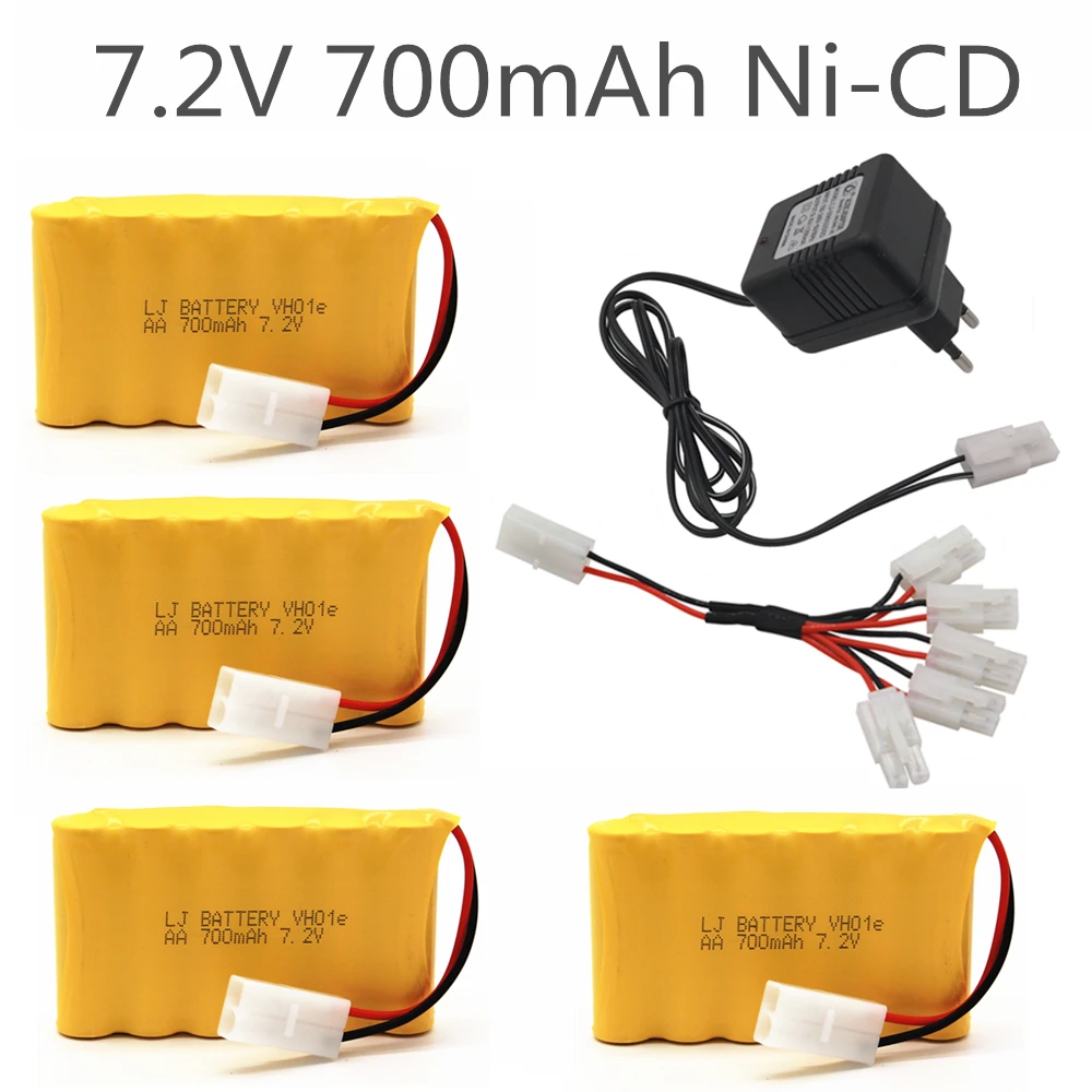 

7.2v 700mah AA NI-CD Battery With 7.2v Charger Set For Electric toys car Telerobot boat Remote control Tank L6.2-2P Plug