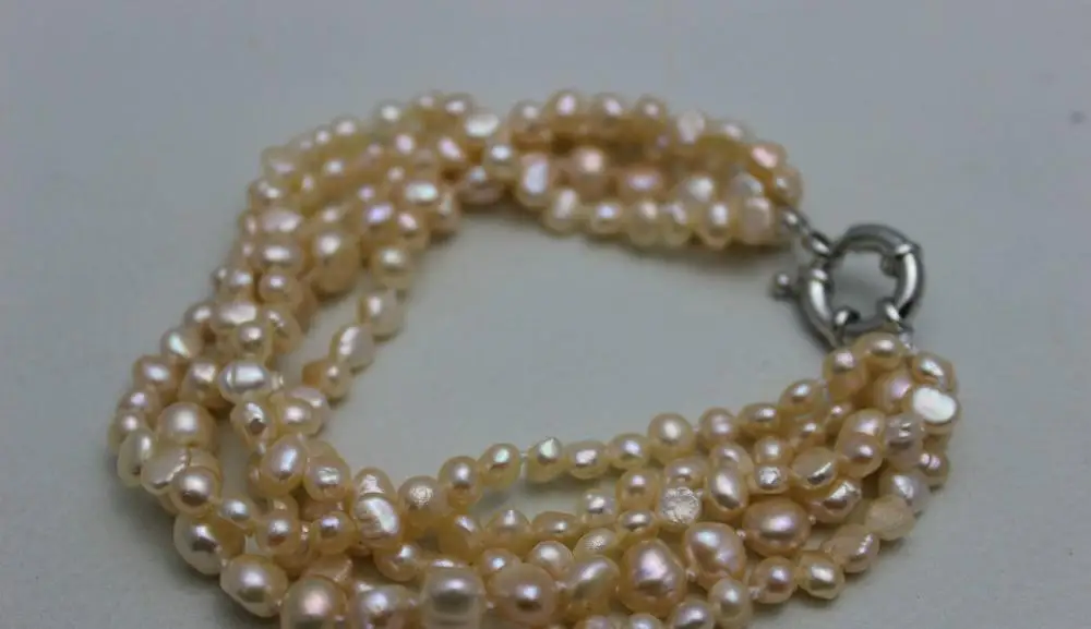 5strand twist natural pink freshwater pearl Beaded bracelet &quotHandmade&quotAlloy 9&quot &gt&gtfree shipping -Bride jewelry free |
