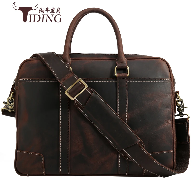 

Men Briefcases Genuine Leather 16" Laptop Business 40cm Handbag Bags Mens Briefcase Office Computer Work Shoulder Messenger Bag