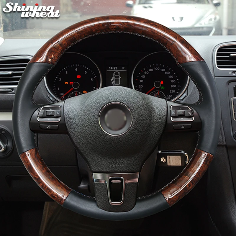 

Hand Sew Wood grain PU Carbon Fiber Steering Wheel Cover for Volkswagen VW Gol Tiguan Passat B7 CC Touran Magotan Sagitar