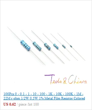 100 шт 0-2-3,9-10-100-270-1 K-33 K-220 K-1 M-4,7 M R Ом 1/6W 1/8W 1% металл пленочный резистор с цветным кольцевым сопротивлением