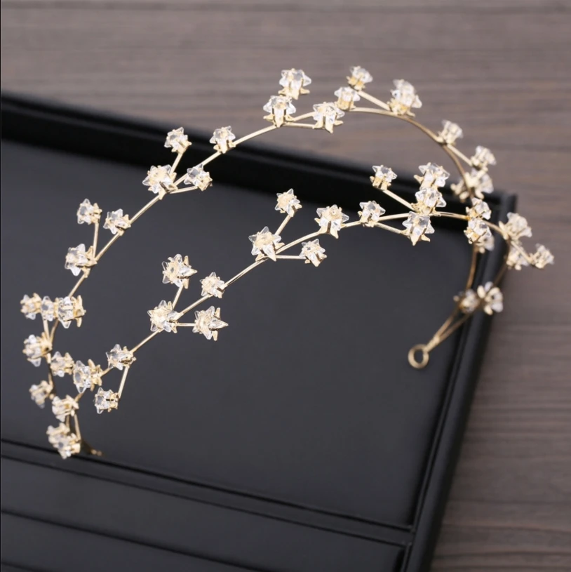 New Golden Bridal Headdress Star Headband Crown Hair Accessories Exquisite Handmade Crystal Wedding Jewelry | Украшения и