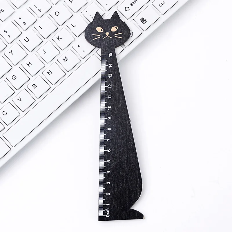 Black Кавайный мультипликационный котик линейка милые лесные прямые линейки Канцтовары на подарок для детские школьные принадлежности канцелярские принадлежности 15 см - Цвет: Black
